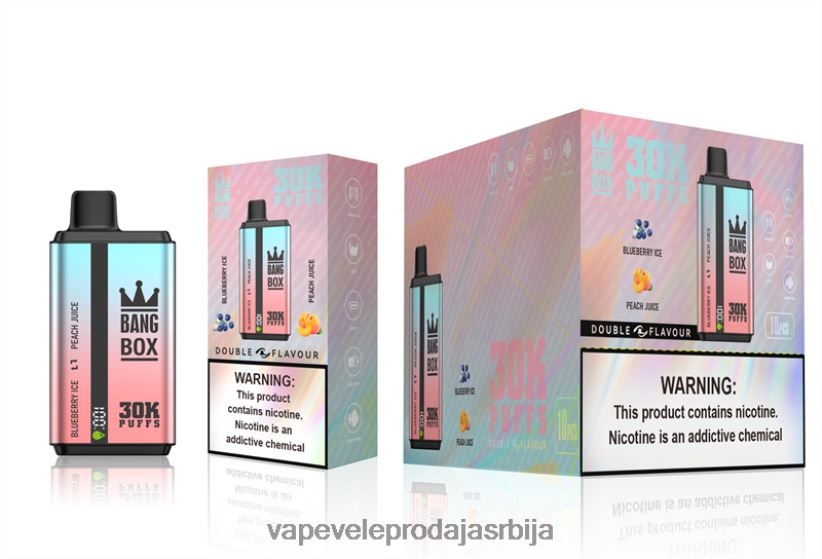 Bang Box 30000 пуффс двоструких укуса 20HXT463 - Vape Cigarete Cena лед од боровнице и сок од брескве