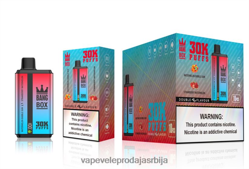 Bang Box 30000 пуффс двоструких укуса 20HXT468 - Vape Srbija Cena лубеница жвакаћа гума и лубеница од јагоде