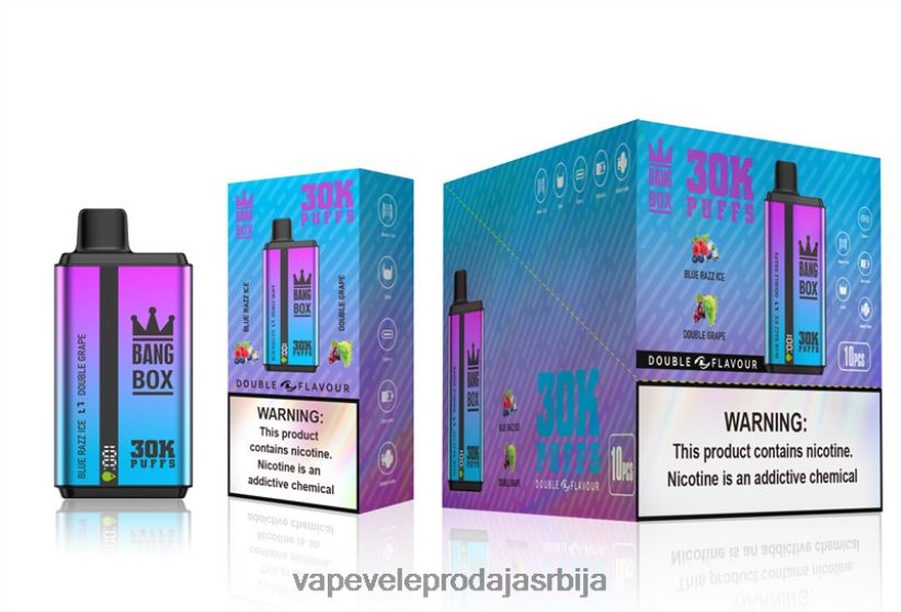 Bang Box 30000 пуффс двоструких укуса 20HXT472 - Vape Cigareta Cena плави разз лед & дупло грожђе