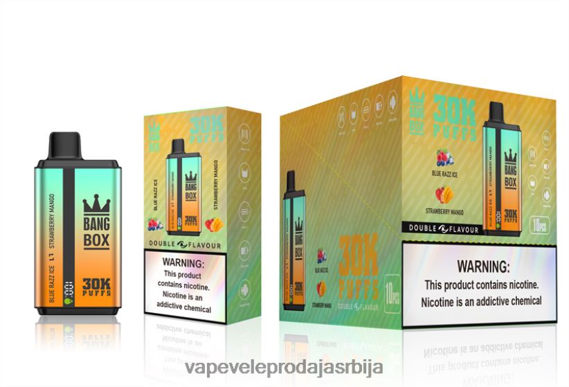 Bang Box 30000 пуффс двоструких укуса 20HXT473 - Vape Без Никотина плави разз лед и манго од јагоде